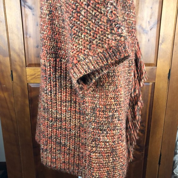 Chico's Katrina Boho Wool Blend Fringed Chunky Knit Open Front Cardigan Sweater - Picture 9 of 17